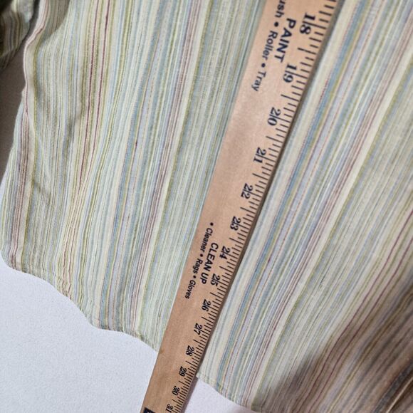 J. Jill 100% Linen Top 3X Green Multi Pin Stripe Button Front Boxy Coastal - Picture 12 of 13